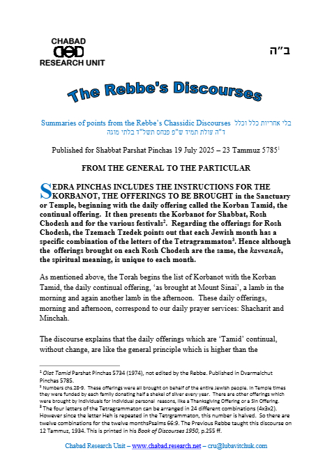 Chabad Research Unit — Parshas Pinchas