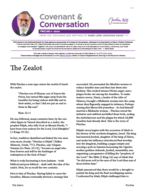 Covenant & Conversation — Parshas Pinchas