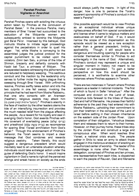 Torah Papers — Parshas Pinchas