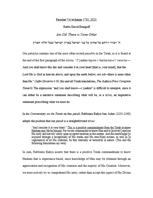 Torah Papers — Parshas Va'etchanan