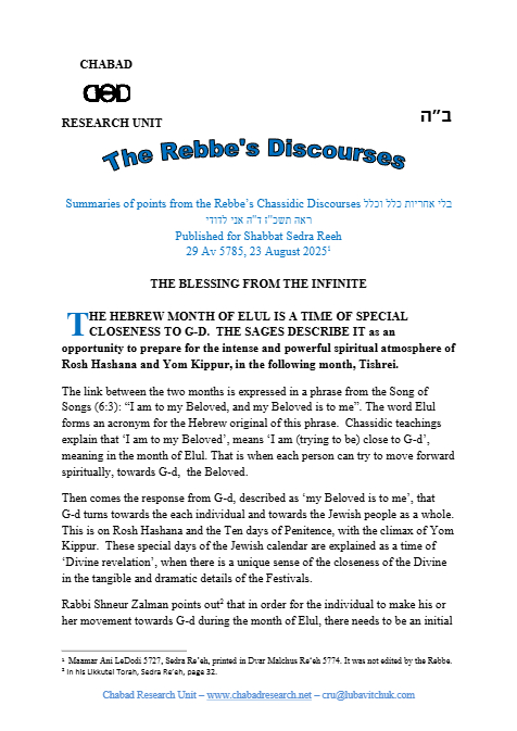 Chabad Research Unit — Parshas Re'eh