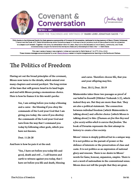 Covenant & Conversation — Parshas Re'eh