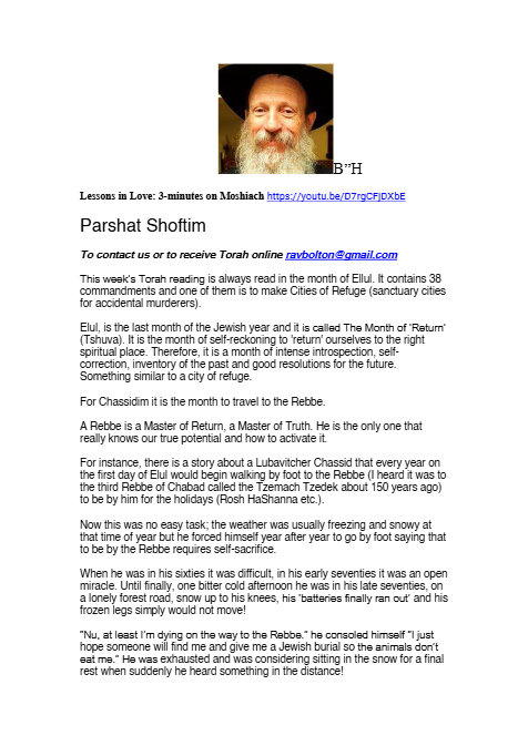 Rabbi Tuvia Bolton — Parshas Shoftim