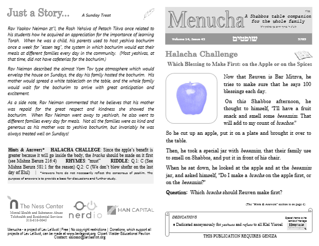 Menucha Magazine — Parshas Shoftim