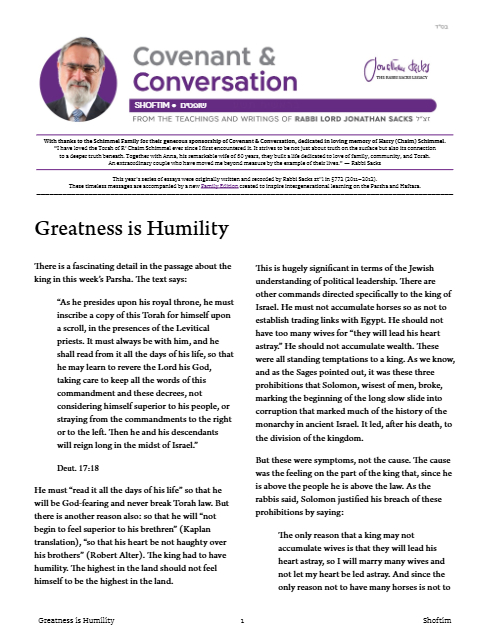 Covenant & Conversation — Parshas Shoftim