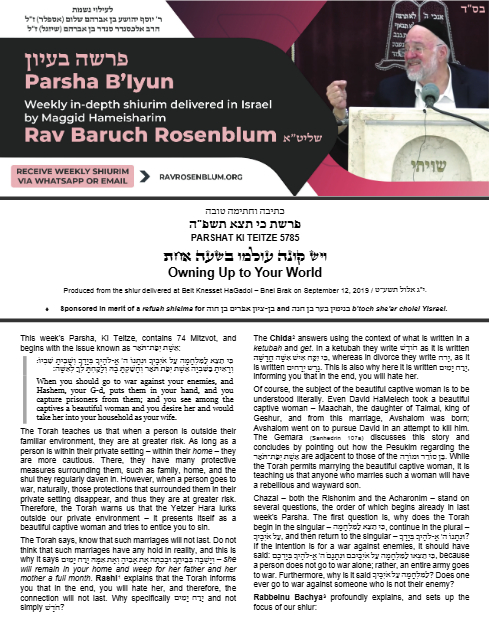 Parsha B'Iyun — Parshas Ki Teitzei