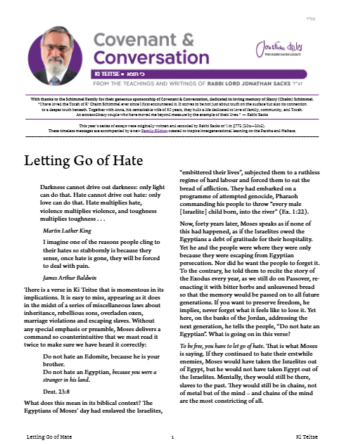 Covenant & Conversation — Parshas Ki Teitzei