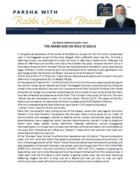 Parsha with Rabbi Shmuel Brazil — Parshas Ki Savo