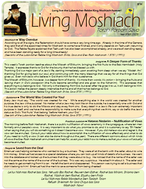 Living Moshiach — Parshas Ki Savo