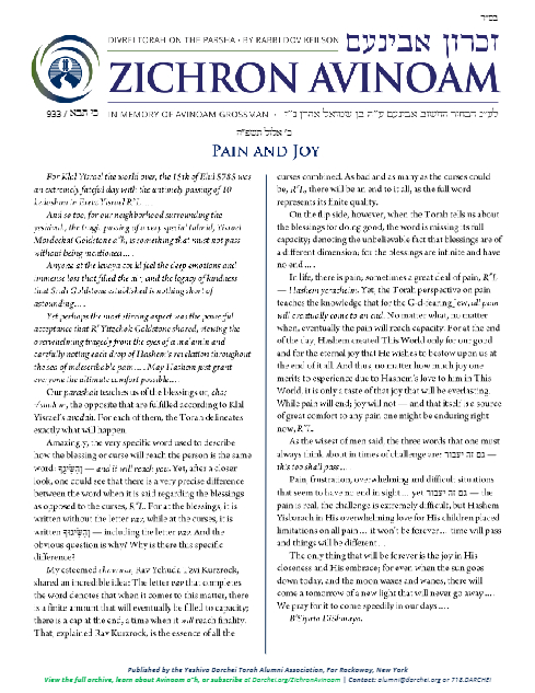 Zichron Avinoam — Parshas Ki Savo