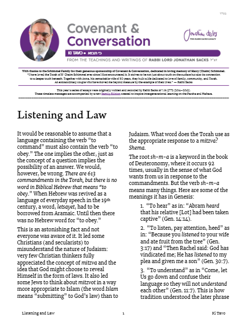 Covenant & Conversation — Parshas Ki Savo