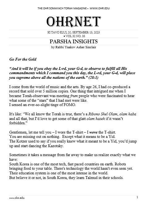 OHRNET — Parshas Ki Savo