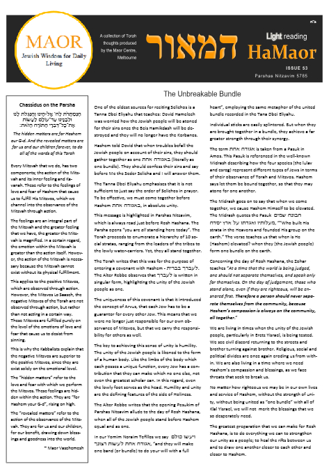 MAOR CENTRE publications  — Parshas Nitzavim