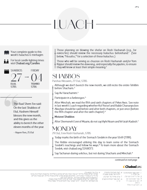 Chabad.org Luach — Parshas Nitzavim