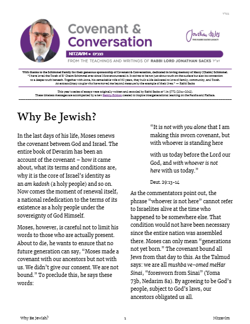 Covenant & Conversation — Parshas Nitzavim