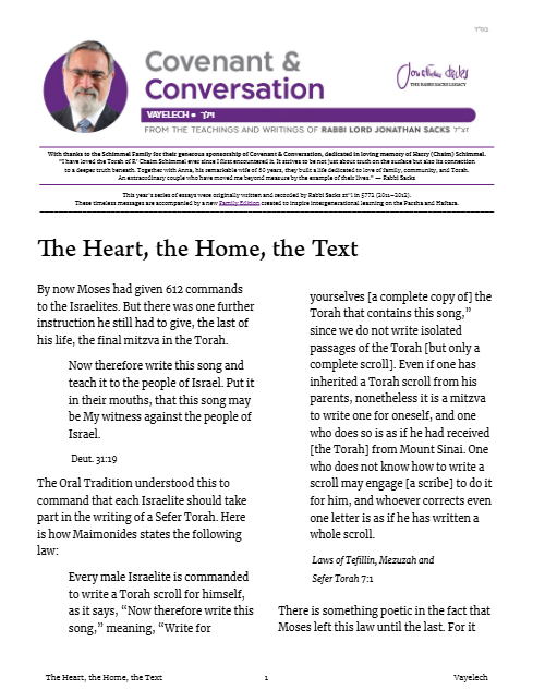 Covenant & Conversation — Parshas Vayelech