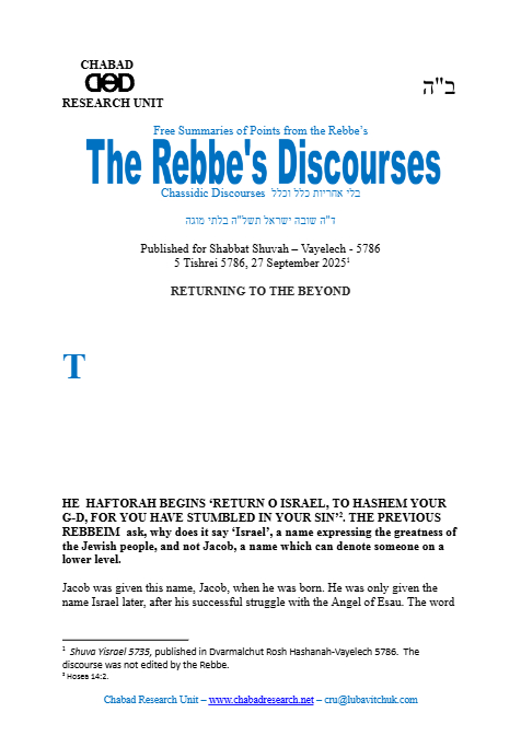Chabad Research Unit — Parshas Vayelech