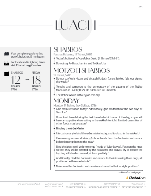 Chabad.org Luach — Parshas Vzos Habracha
