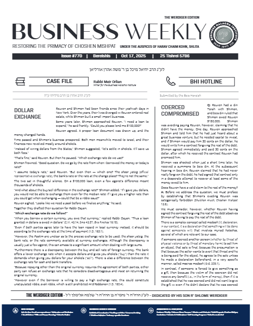 Business Weekly — Parshas Bereishis