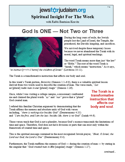 Jews for Judaism — Parshas Bereishis