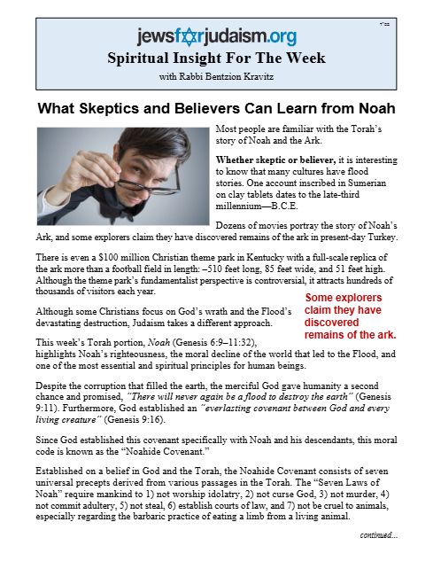 Jews for Judaism — Parshas Noach