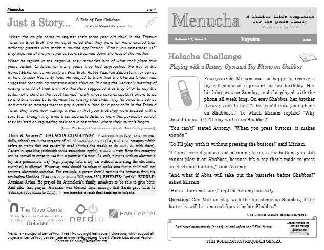 Menucha Magazine — Parshas Vayeira