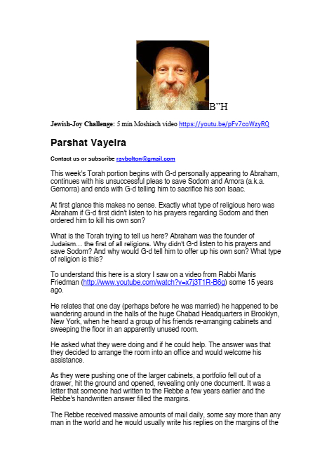Rabbi Tuvia Bolton — Parshas Vayeira