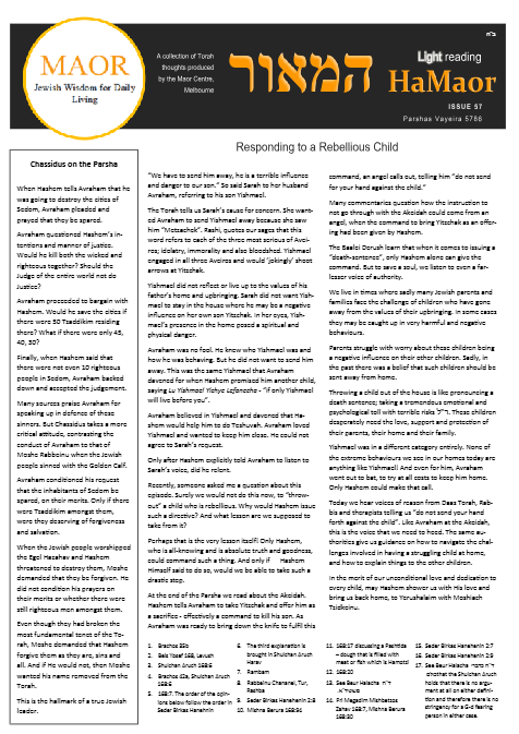 MAOR CENTRE publications  — Parshas Vayeira