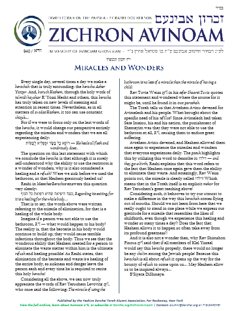 Zichron Avinoam — Parshas Vayeira