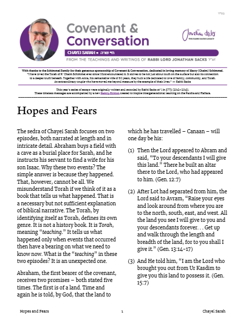 Covenant & Conversation — Parshas Chayei Sarah