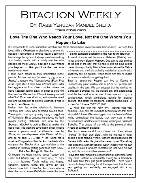 Bitachon Weekly — Parshas Toldos