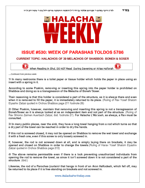 Halacha Weekly — Parshas Toldos