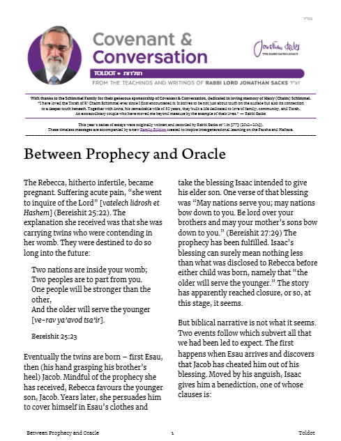 Covenant & Conversation — Parshas Toldos