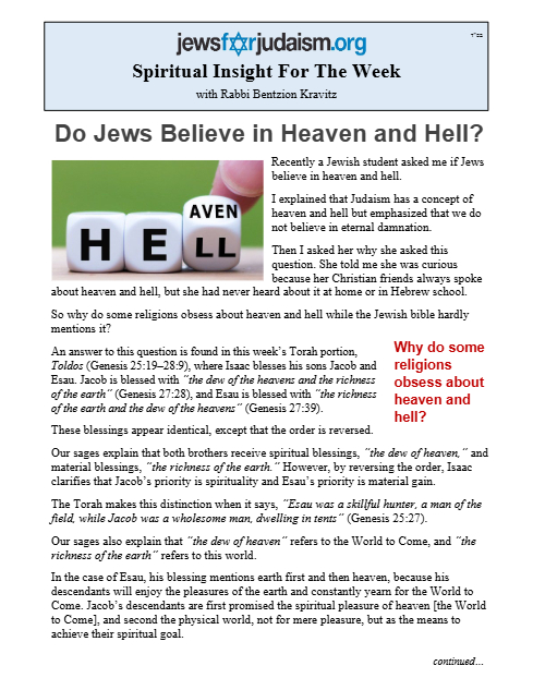 Jews for Judaism — Parshas Toldos