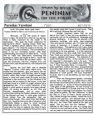 Peninim on the Torah — Parshas Vayeitzei