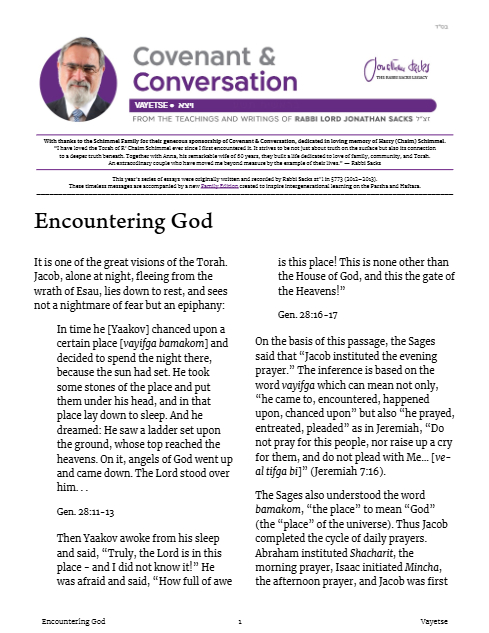 Covenant & Conversation — Parshas Vayeitzei