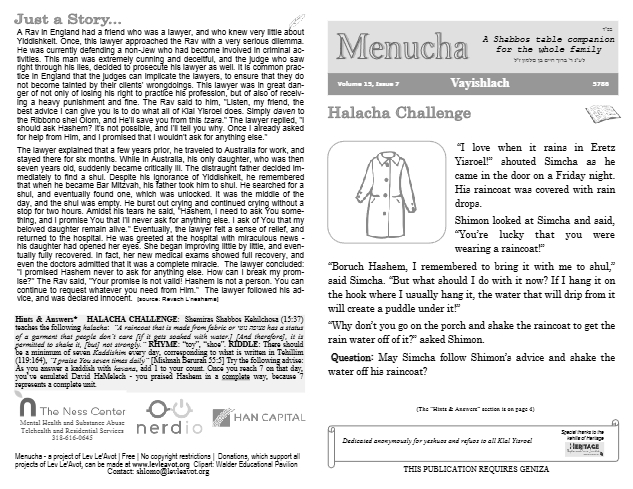 Menucha Magazine — Parshas Vayishlach