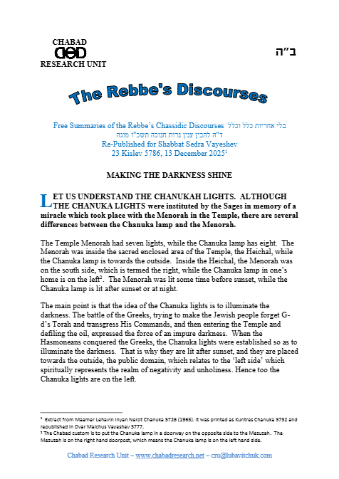 Chabad Research Unit — Parshas Vayeishev