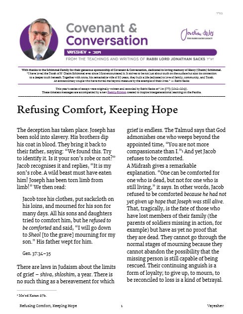 Covenant & Conversation — Parshas Vayeishev