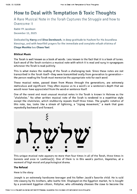 The Yeshiva.net — Parshas Vayeishev