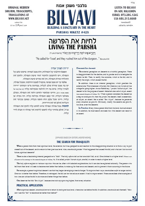 Bilvavi — Parshas Mikeitz