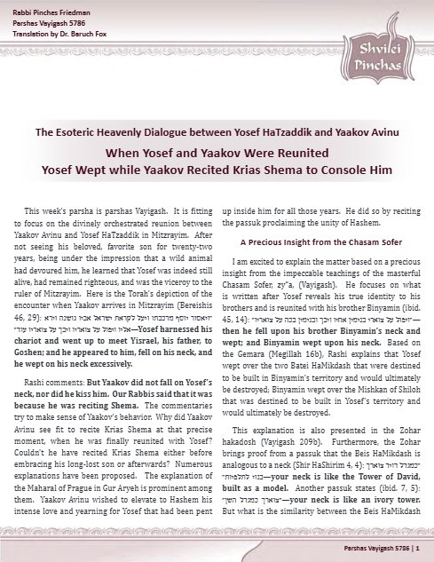 Shvilei Pinchas — Parshas Vayigash