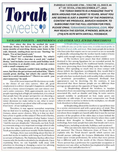 Torah Sweets — Parshas Vayigash