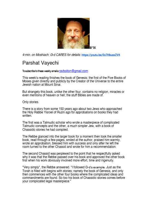 Rabbi Tuvia Bolton — Parshas Vayechi