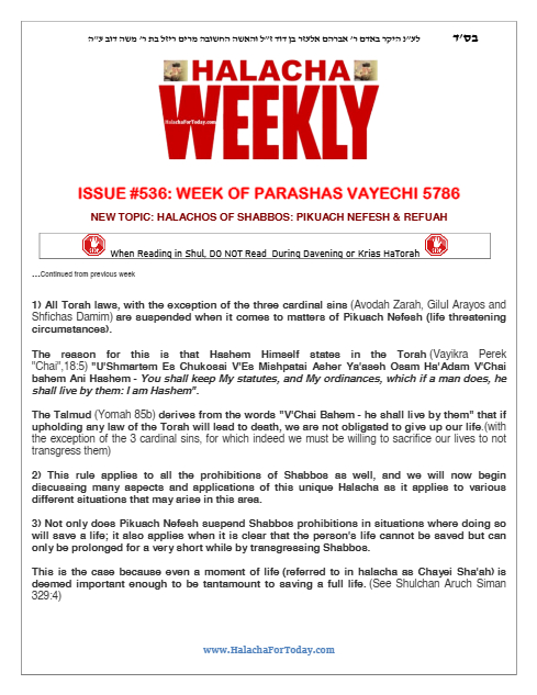 Halacha Weekly — Parshas Vayechi