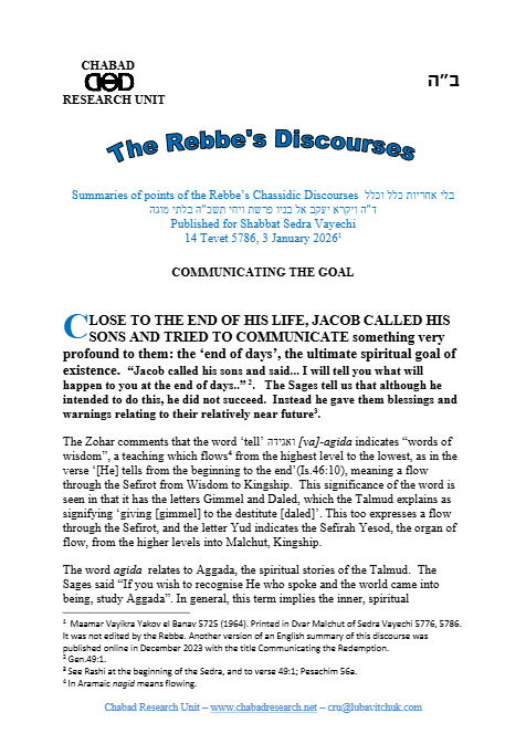 Chabad Research Unit — Parshas Vayechi
