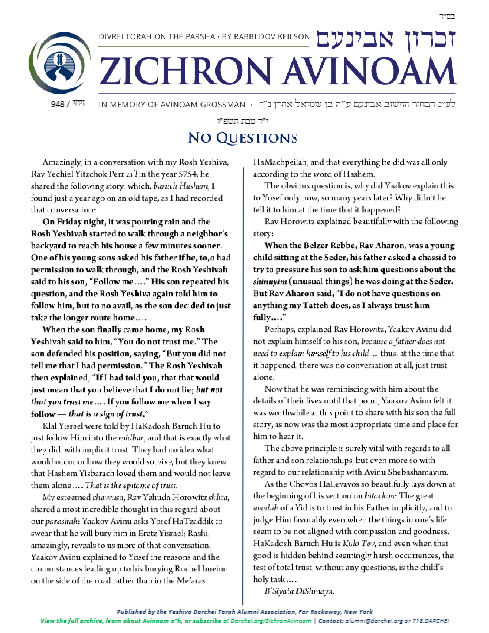 Zichron Avinoam — Parshas Vayechi