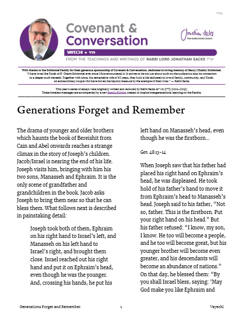 Covenant & Conversation — Parshas Vayechi