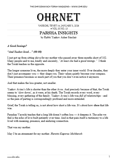 OHRNET — Parshas Vayechi