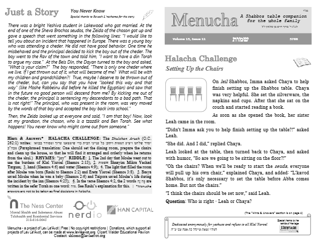 Menucha Magazine — Parshas Shemos